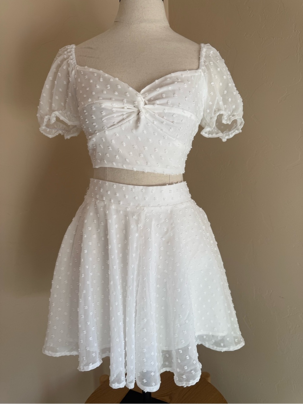 XS - White Swiss Dot Two-Piece Top & Short Set ( Bridal Set )